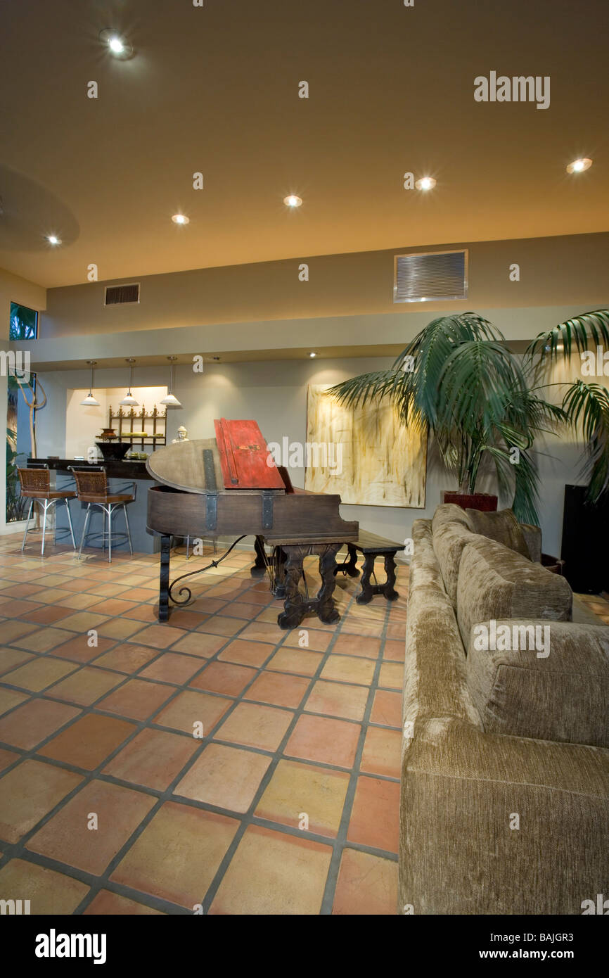 Modern living room with grand piano Stock Photo - Alamy
