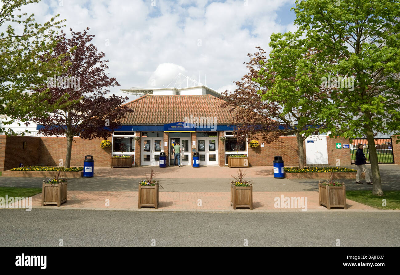 The entrance to The Millennium Stand, Newmarket Racecourse, Newmarket, Suffolk UK Stock Photo