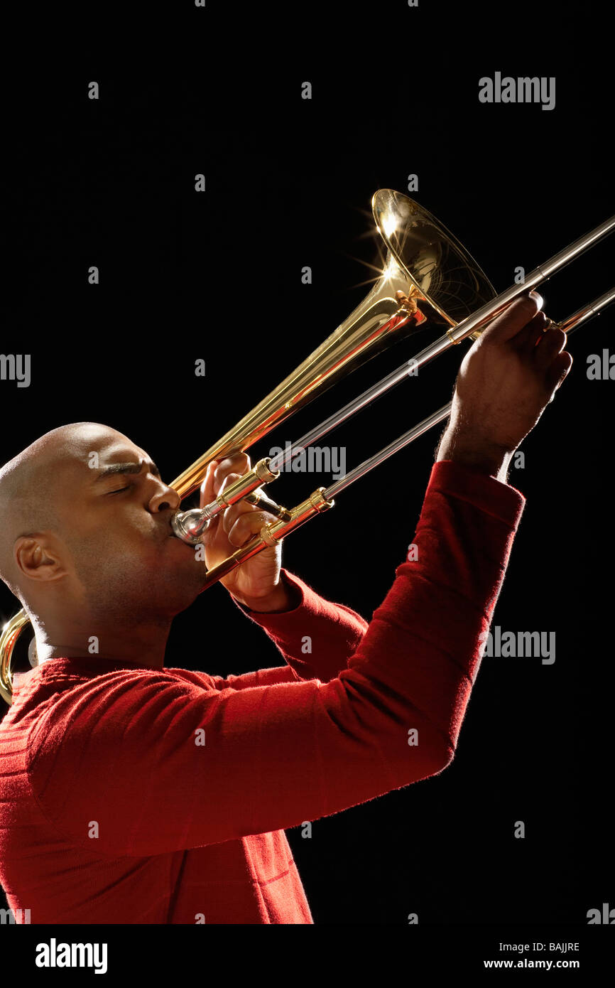Man Playing Trombone, closeup, side view Stock Photo Alamy