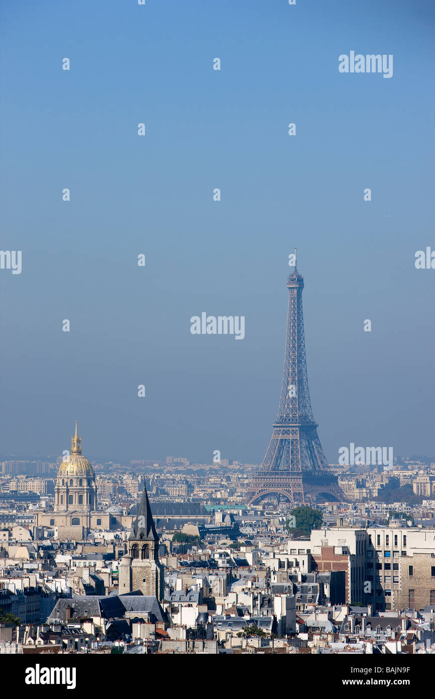 France, Paris, panorama with the Eiffel Tower taken from Notre Dame de ...