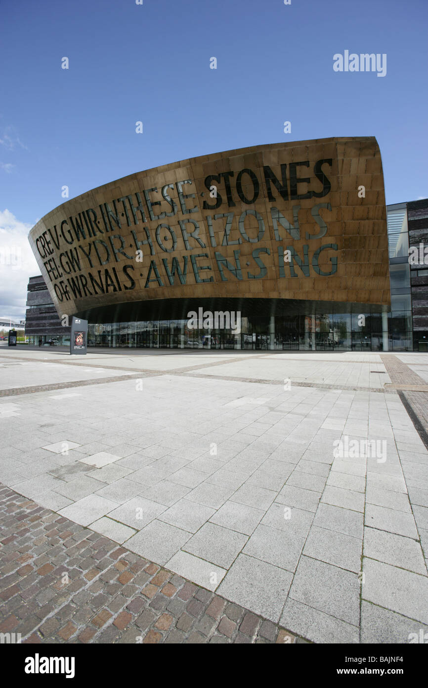 City of Cardiff, Wales. The Jonathan Adams designed Wales Millennium Centre at Cardiff Bay waterfront. Stock Photo