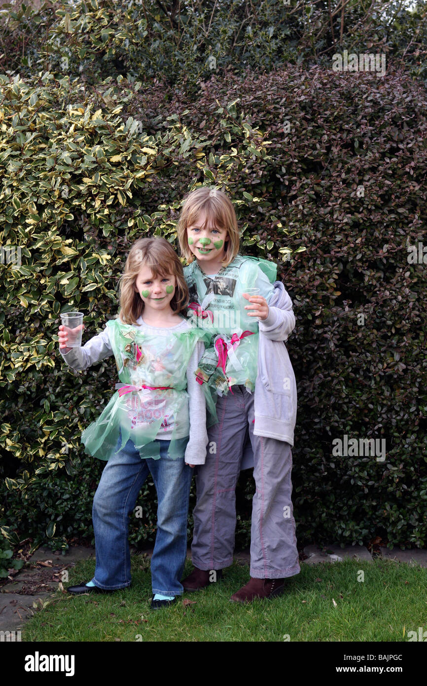 green girls recycling plastics Stock Photo