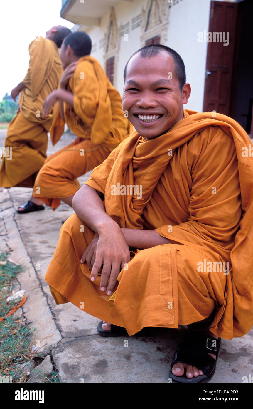 Cambodia, Siem Reap Province, Angkor, Buddhist monk smiling Stock Photo