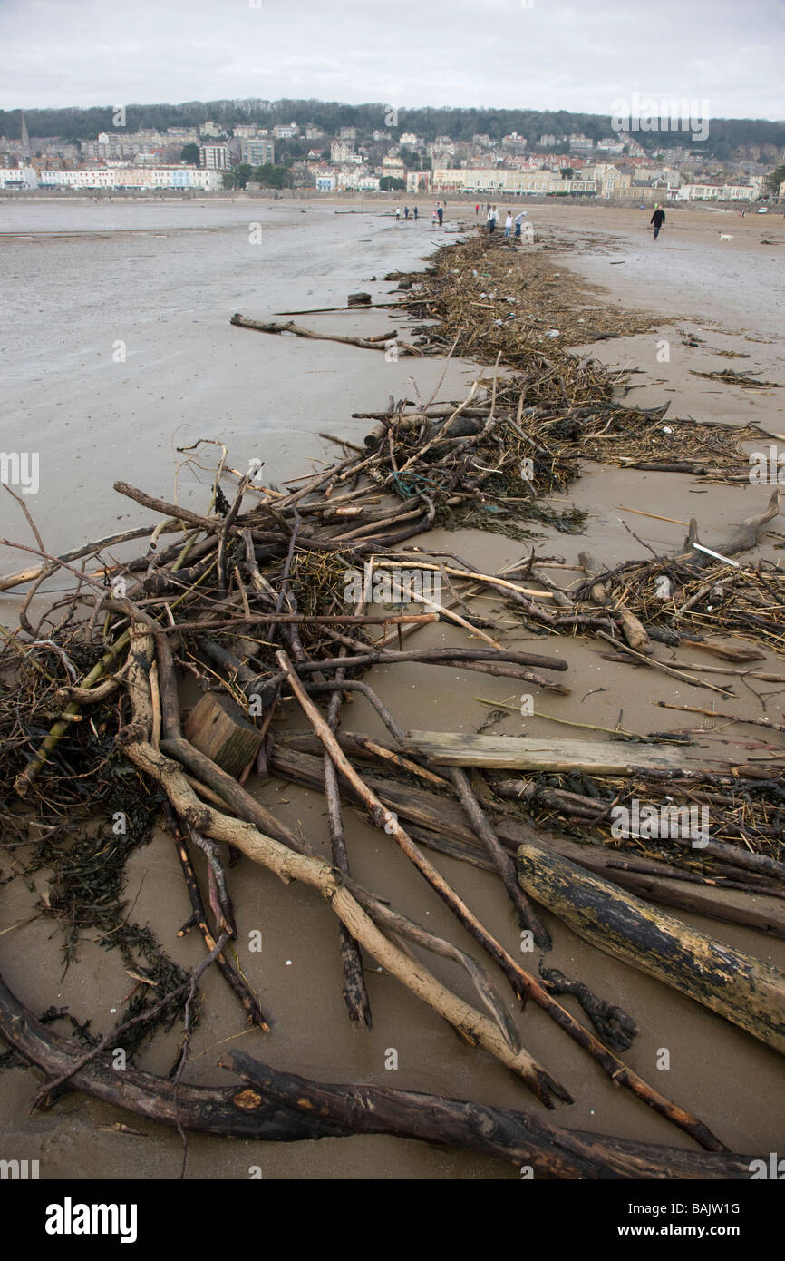 Rubbish washed up on the beach in Weston super Mare Somerset Stock