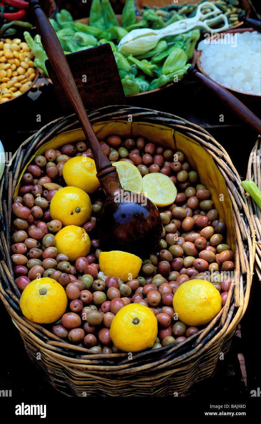 France, Gard, olive market, close up on olives Stock Photo