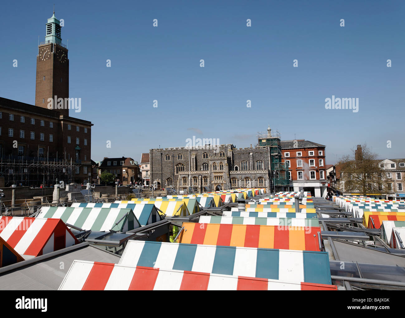 Colourful rooftops of Norwich market, Norfolk, England Stock Photo Alamy