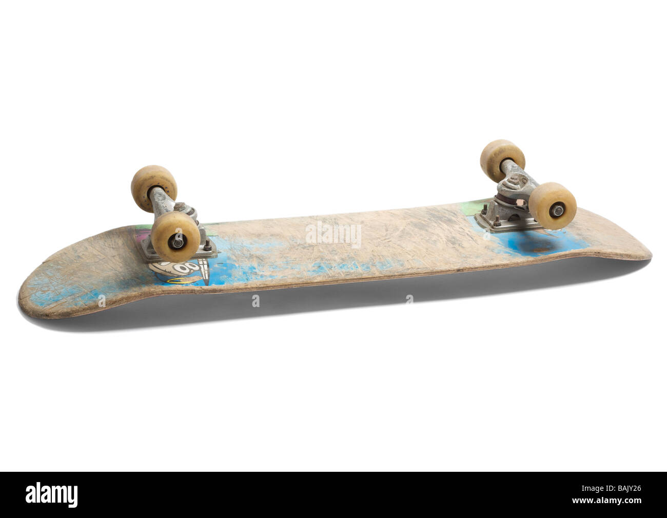 Old skateboard on white background Stock Photo