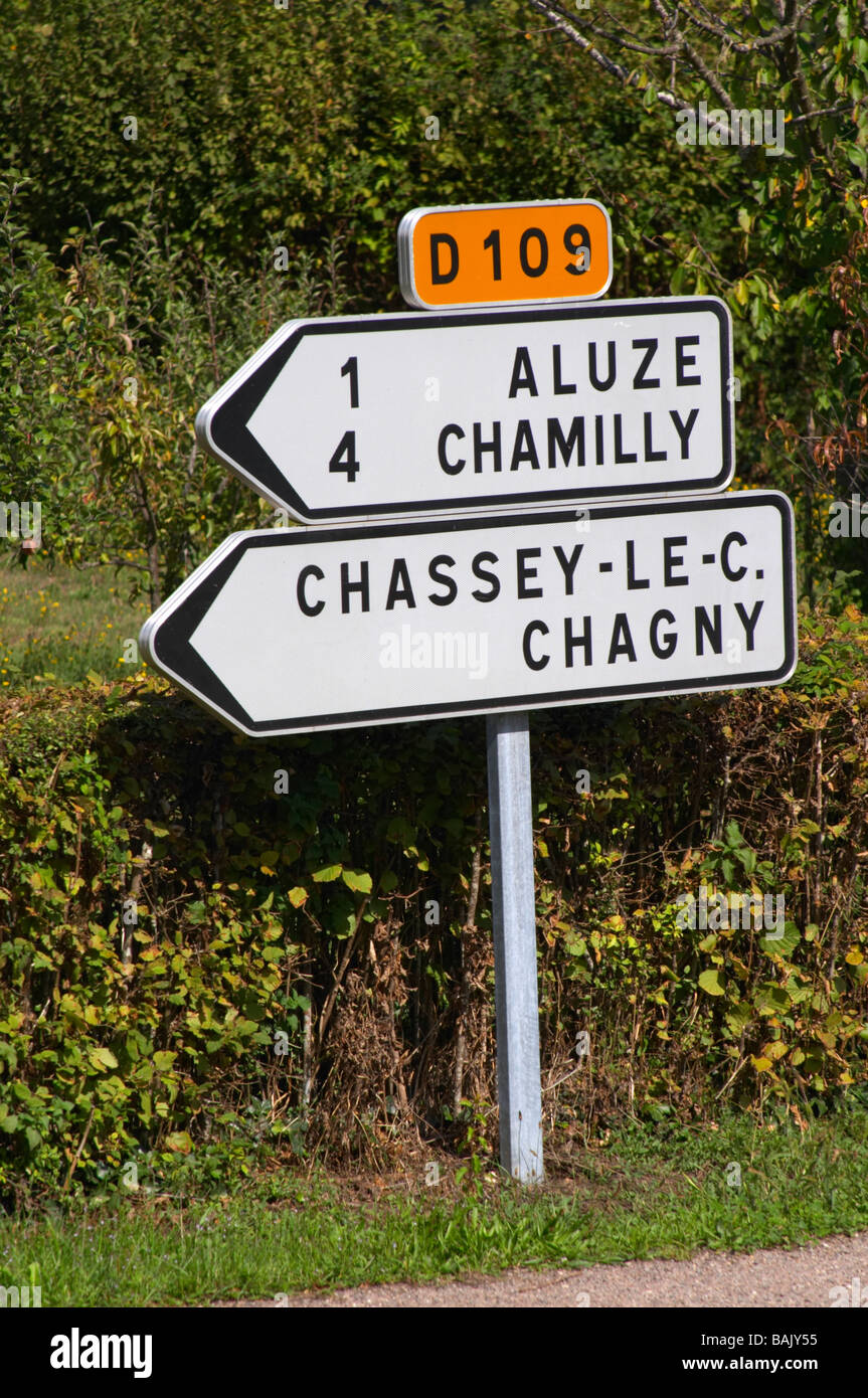 road sign aluze mercurey burgundy france Stock Photo