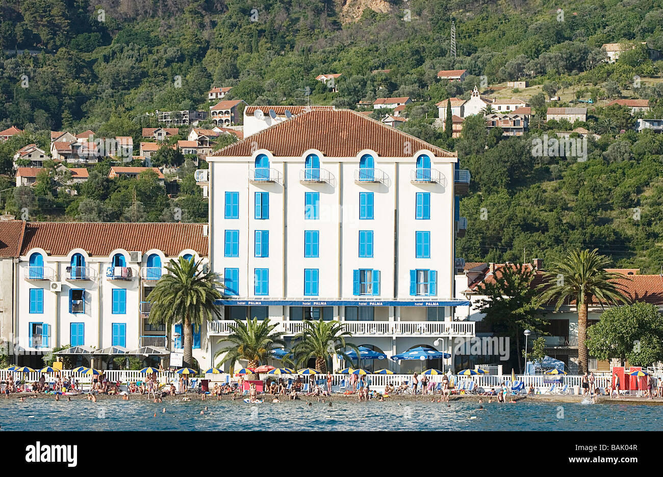 Montenegro, Adriatic Coast, Kotor Bay, Tivat, beach and Palma Hotel