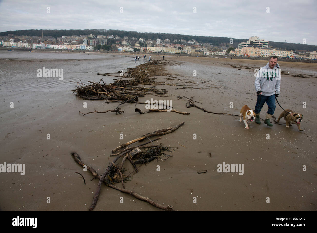 Rubbish washed up on the beach in Weston super Mare Somerset Stock