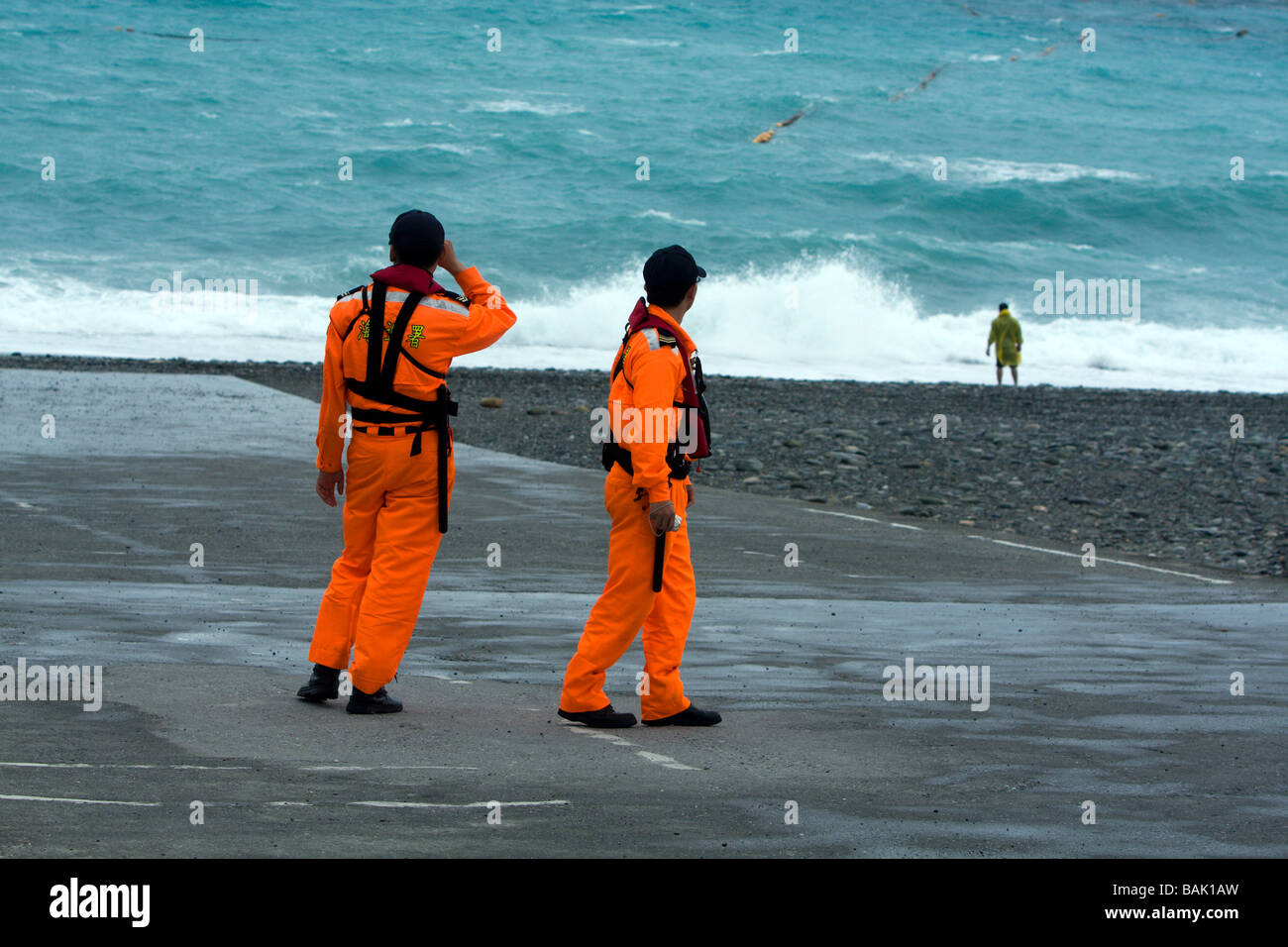 Coast guards patrolling the coastline, Chisingtan Scenic Area, Xincheng Township, Hualien County, Taiwan Stock Photo