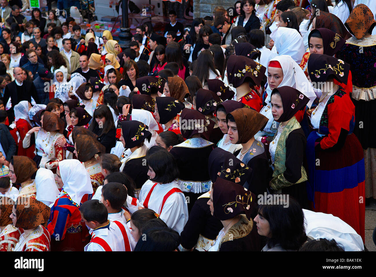 Italy, Sardinia, Nuoro Province, Fonni, Procession of the Madonna of Martyrs (Madonna dei Martiri), procession with traditional Stock Photo