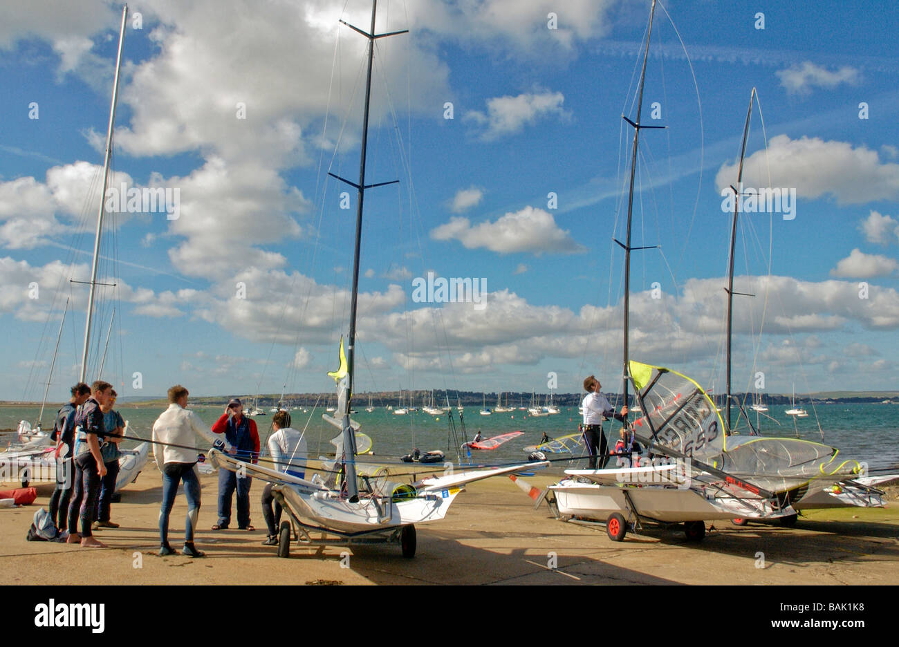 International Olympic 49er class sailing skiffs Weymouth Portland