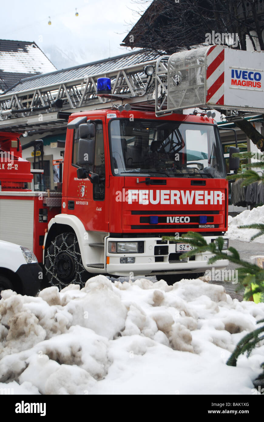 fire brigade vehicle in Mayrhofen Tyrol Austria Stock Photo