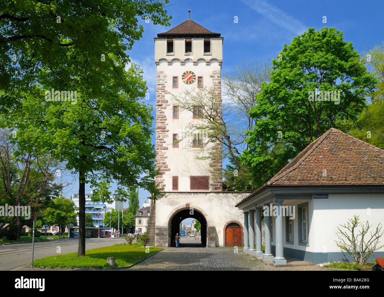 The St. Johanns-Gate (Sankt Johanns-Tor, St. Johanns-Tor) with it s tower in Basel, Basel-City, Switzerland. Stock Photo