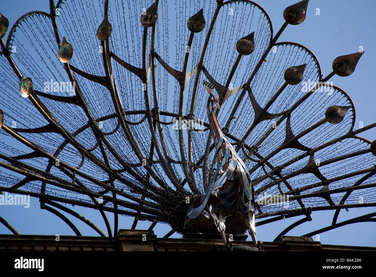 Ironwork peacock sculpture, Buchanan Street Glasgow Scotland Stock
