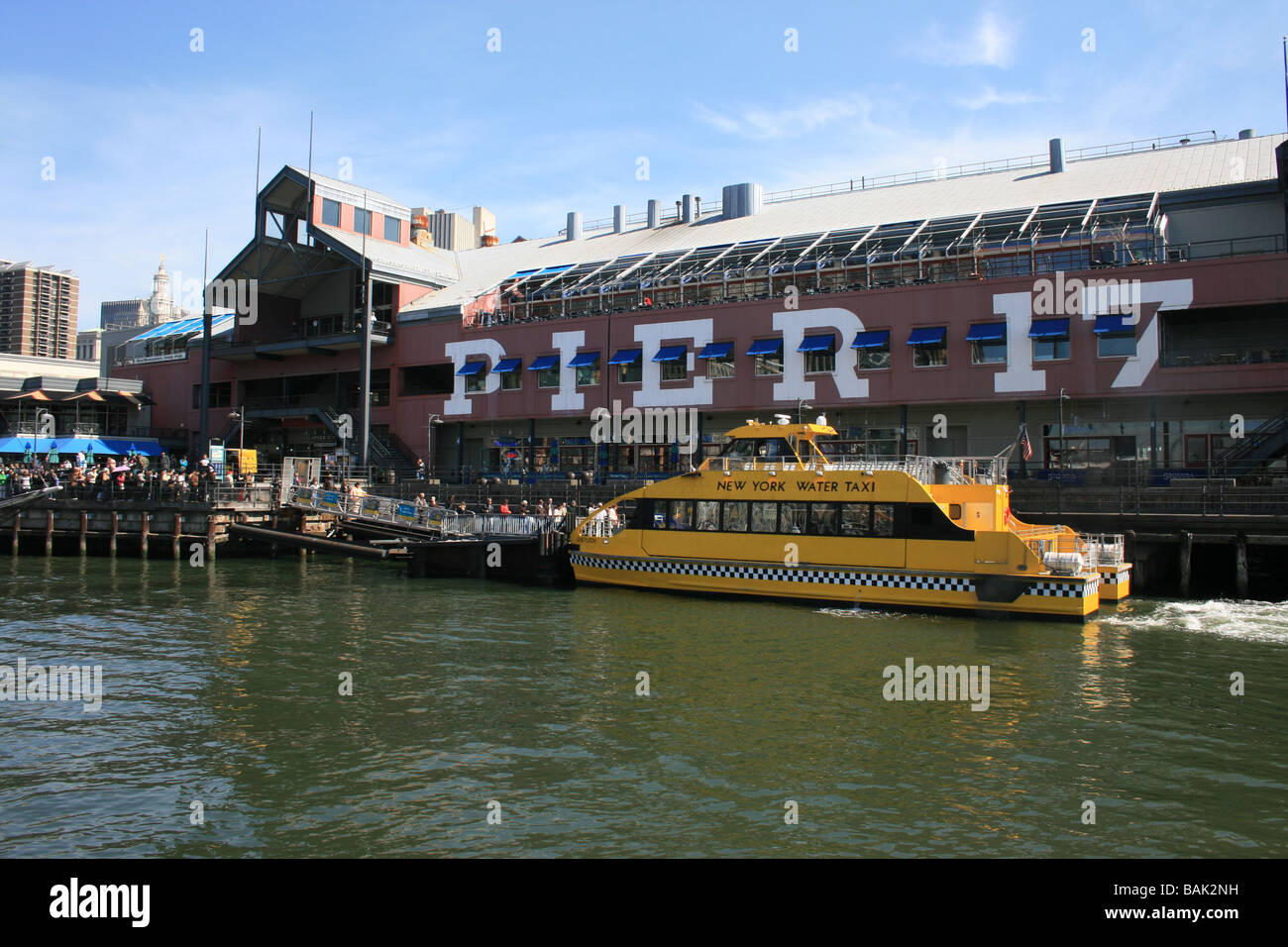 Water Taxi at New Yorks South Street Seaport. Stock Photo