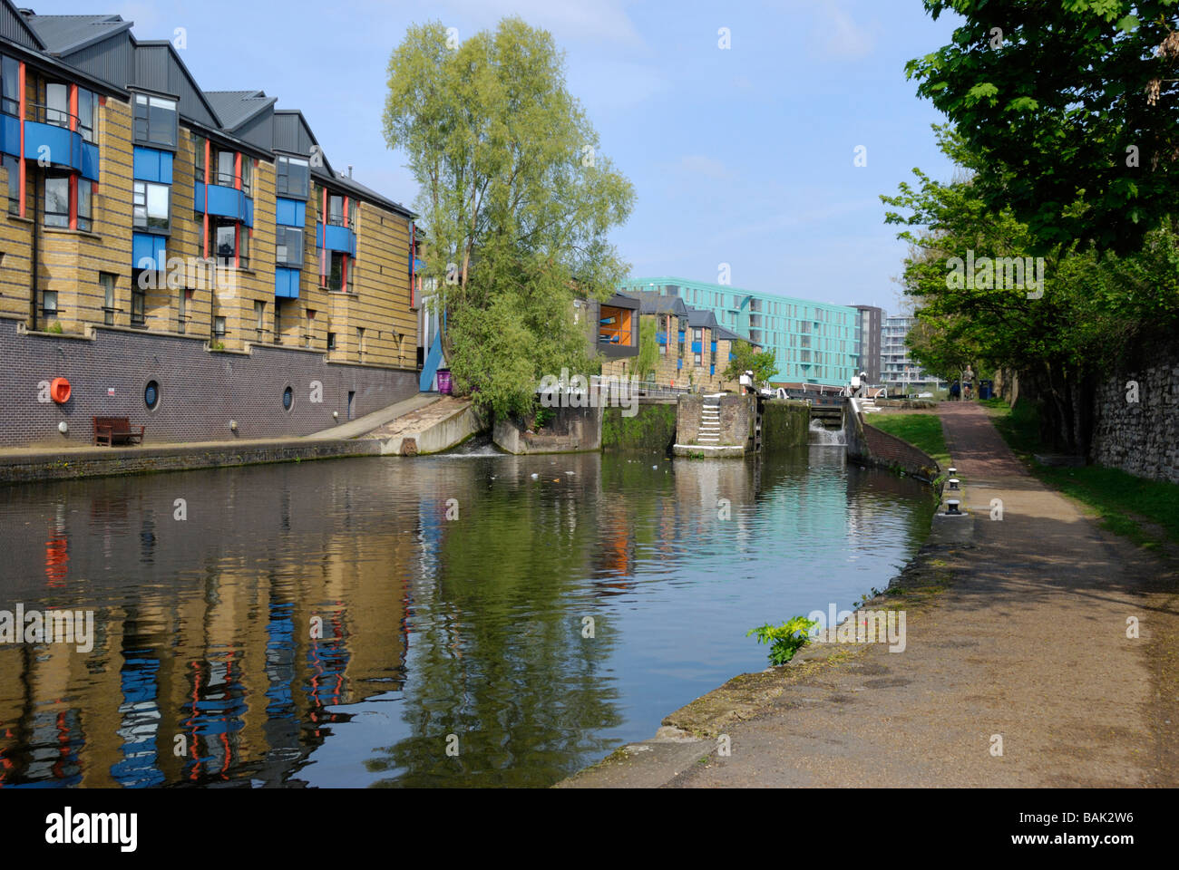 Regent's Canal and Queen Mary College at Mile End London Stock Photo