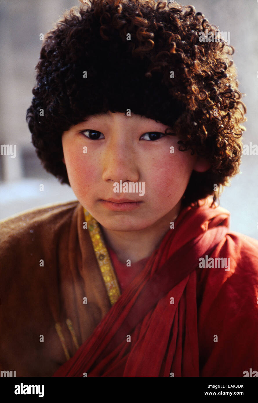 Mongolia, Ulan Bator, Ganden Monastery, portrait of a child Stock Photo
