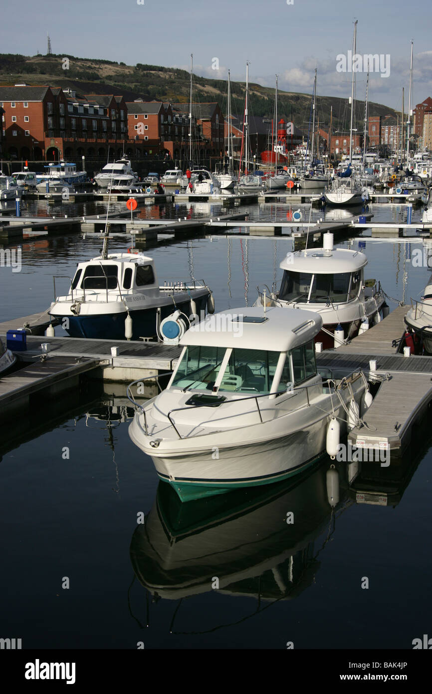 City of Swansea, Wales. Leisure boats in the South Dock of Swansea