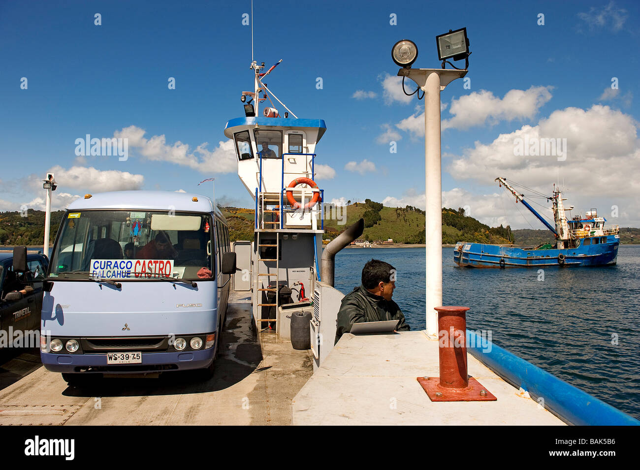 Chile, Los Lagos Region, Chiloé Island, Quinchao Island, ferry boat Stock Photo