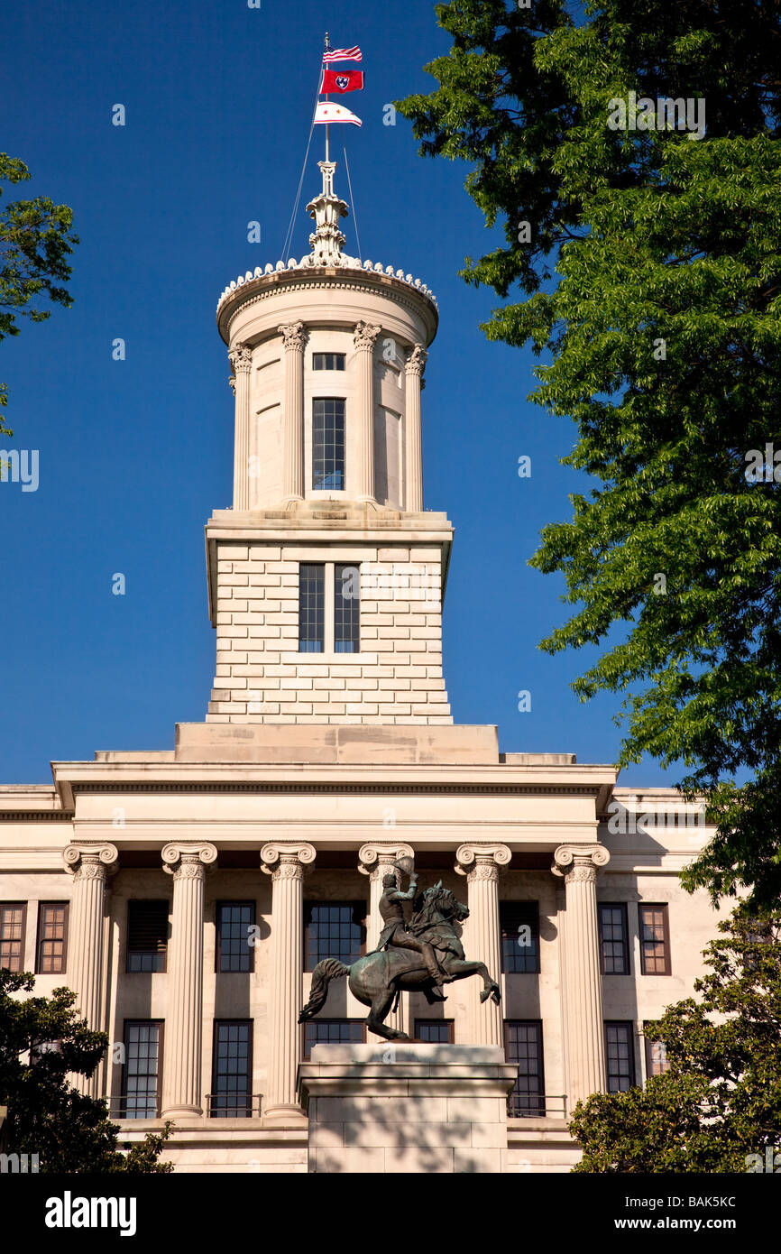 State Capitol Building with statue of Andrew Jackson in Nashville Tennessee USA Stock Photo