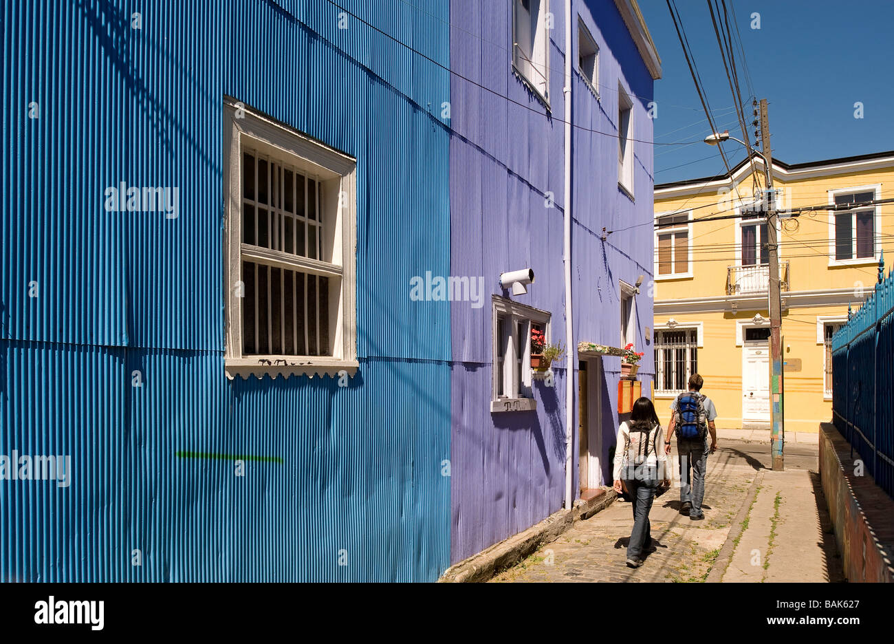 Chile, Valparaiso Region, Valparaiso, historic district listed as World Heritage by UNESCO, Cerro Conception, iron sheet houses Stock Photo