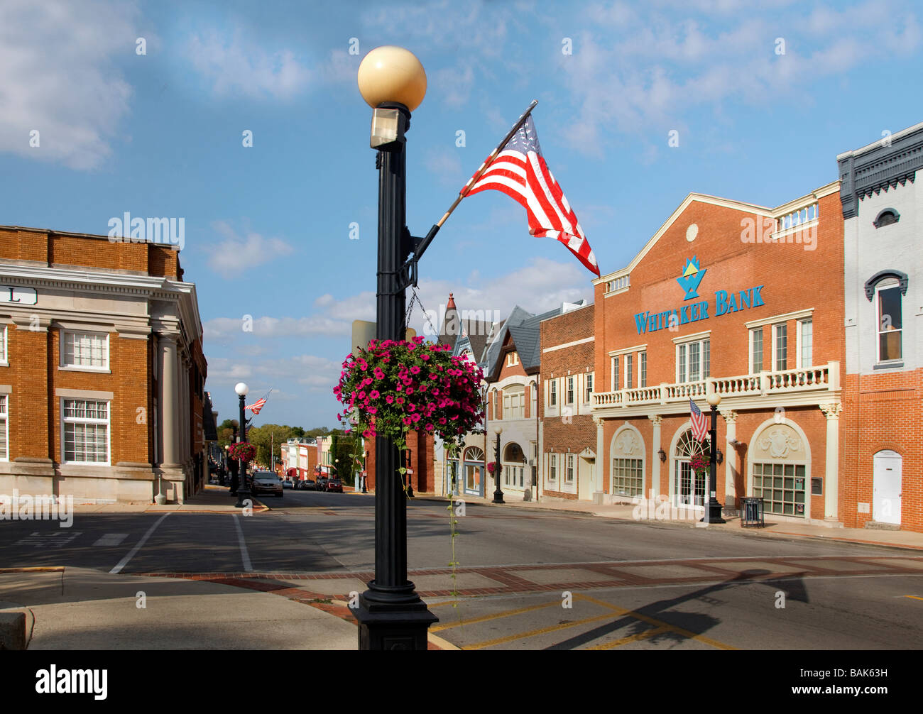 Whitaker Bank and other shops and businesses on Main Street in downtown