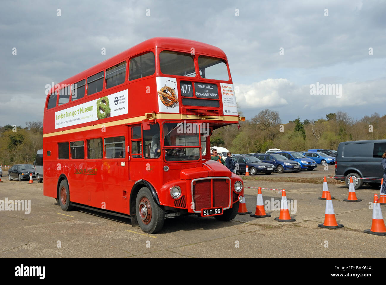 Three quarter front view of SLT 56 London Transport Museum s RM 1 AEC Routemaster seen here at the Cobham Bus Museum Annual Stock Photo