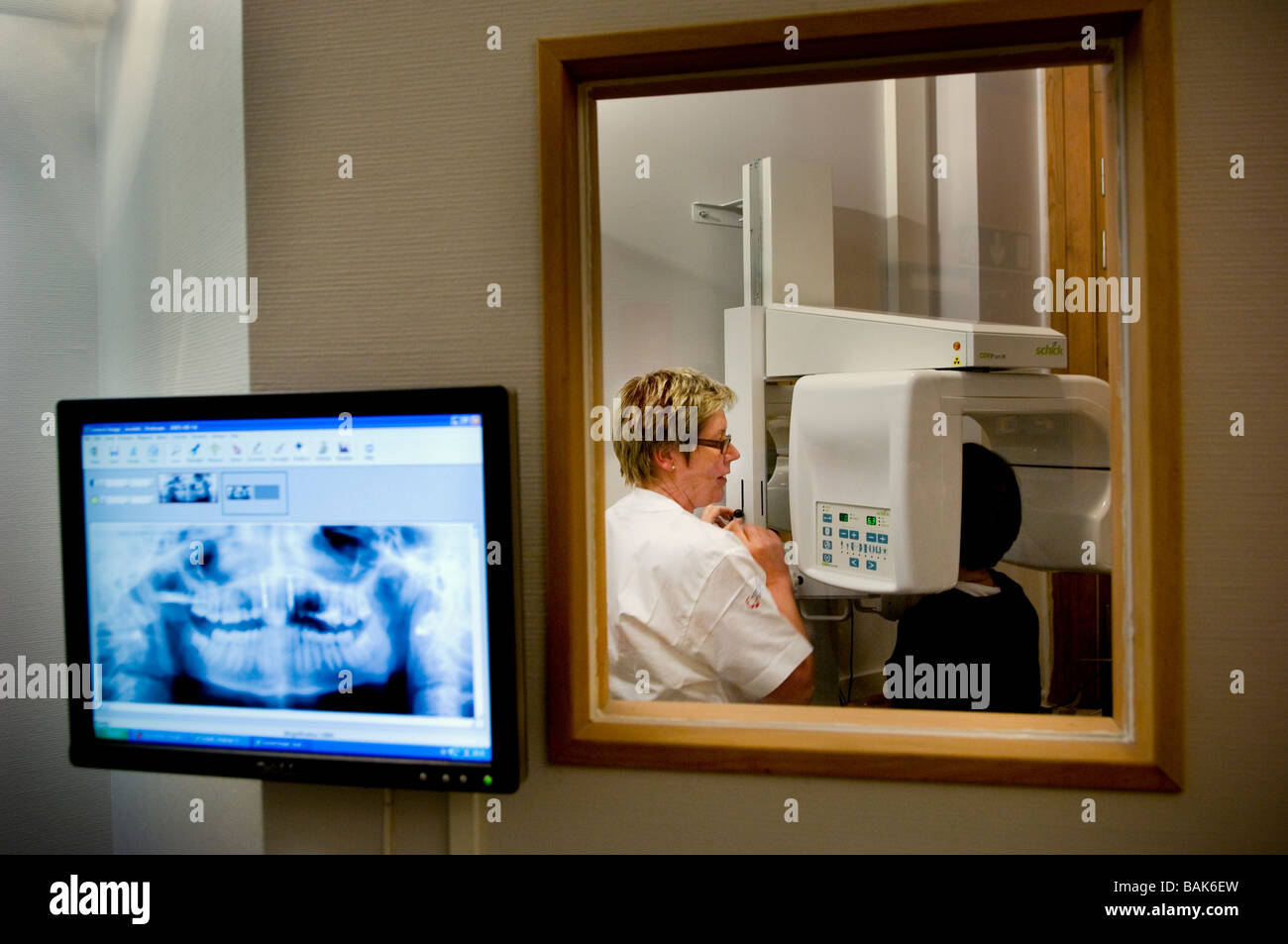 Advanced whole head xray examination at modern dentist clinic Stock