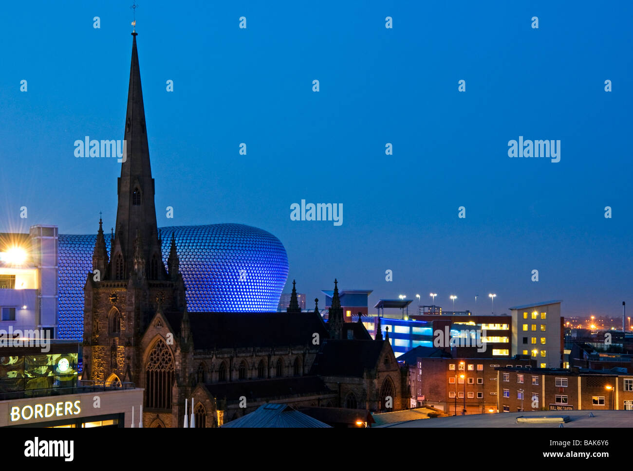 Birmingham City Centre Featuring St Martin's Church and Selfridges Department Store, Birmingham, West Midlands, England, UK Stock Photo