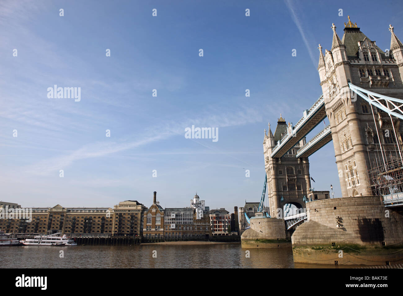 View of Tower Bridge and the South Bank of London Stock Photo