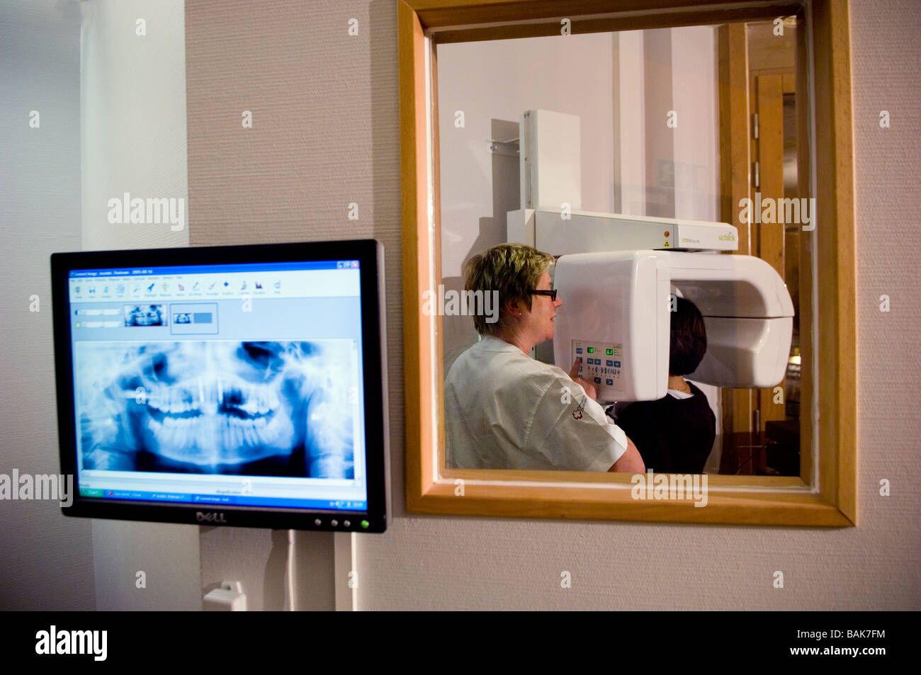 Advanced whole head xray examination at modern dentist clinic Stock