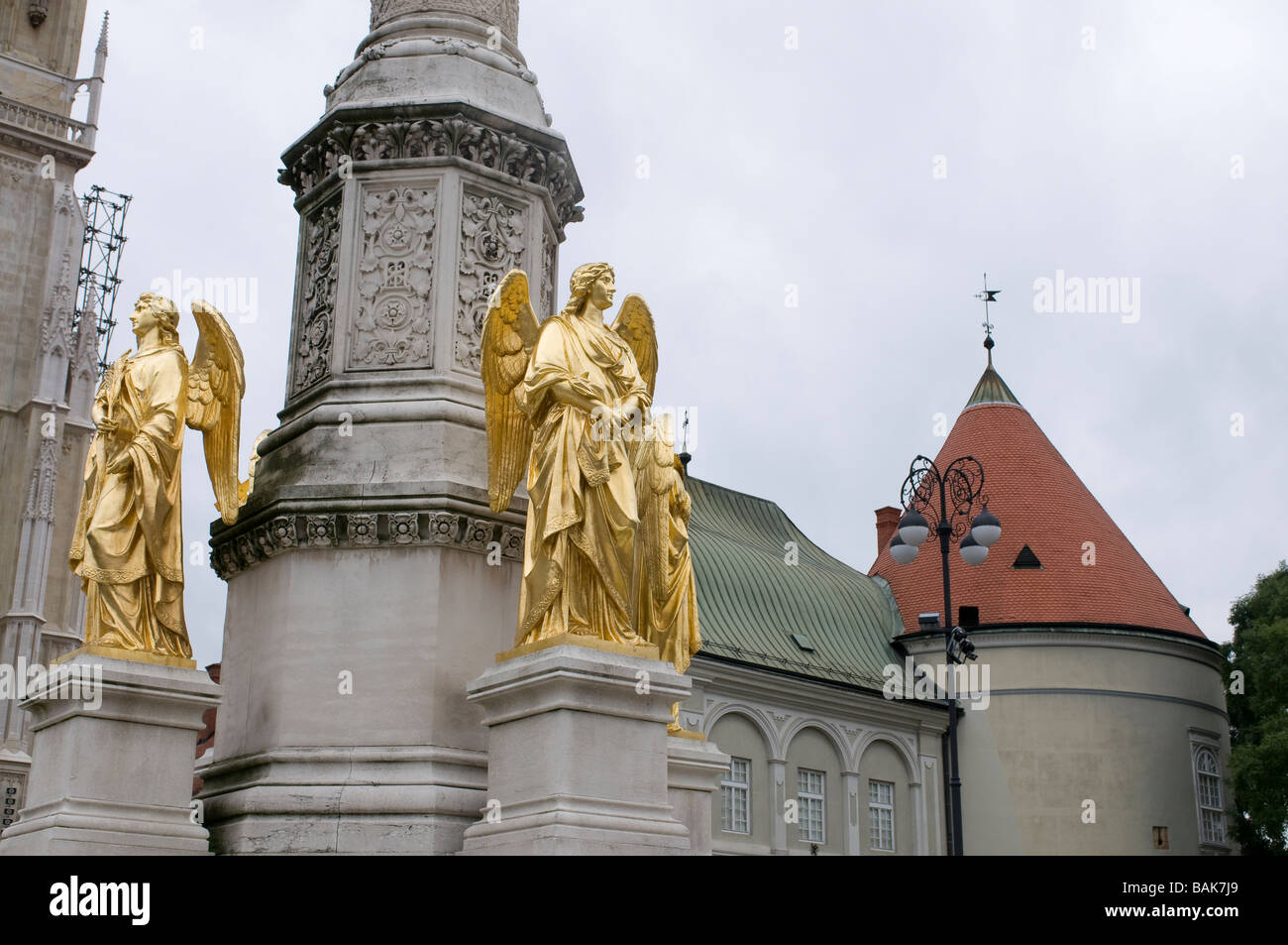 Three awe inspiring religious golden statues at a church Zagreb Croatia Eastern Europe Stock Photo