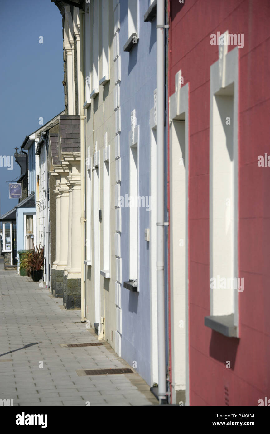 Town of Aberaeron, Wales. Close up view of the bright pastel painted houses in the picturesque Welsh town of Aberaeron. Stock Photo