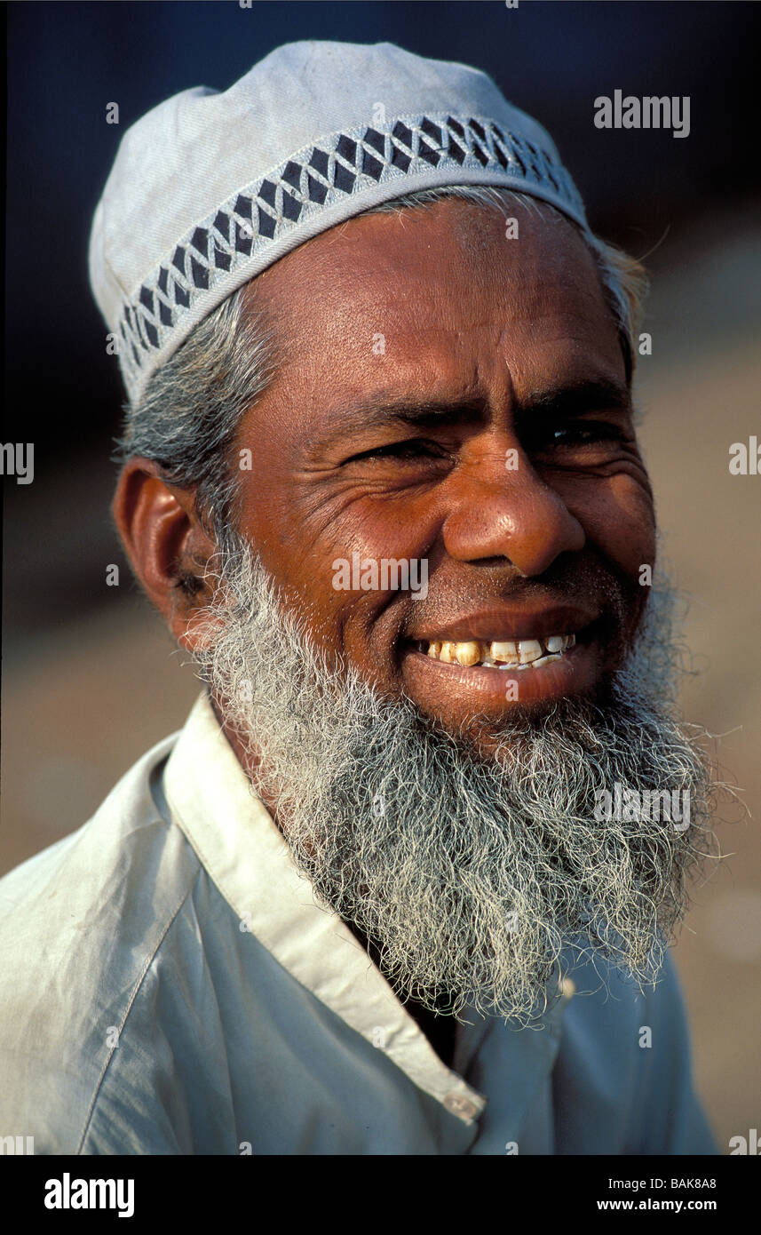 India, Old Delhi, Jama Masjid, portrait of a man, Muslim devotee Stock Photo