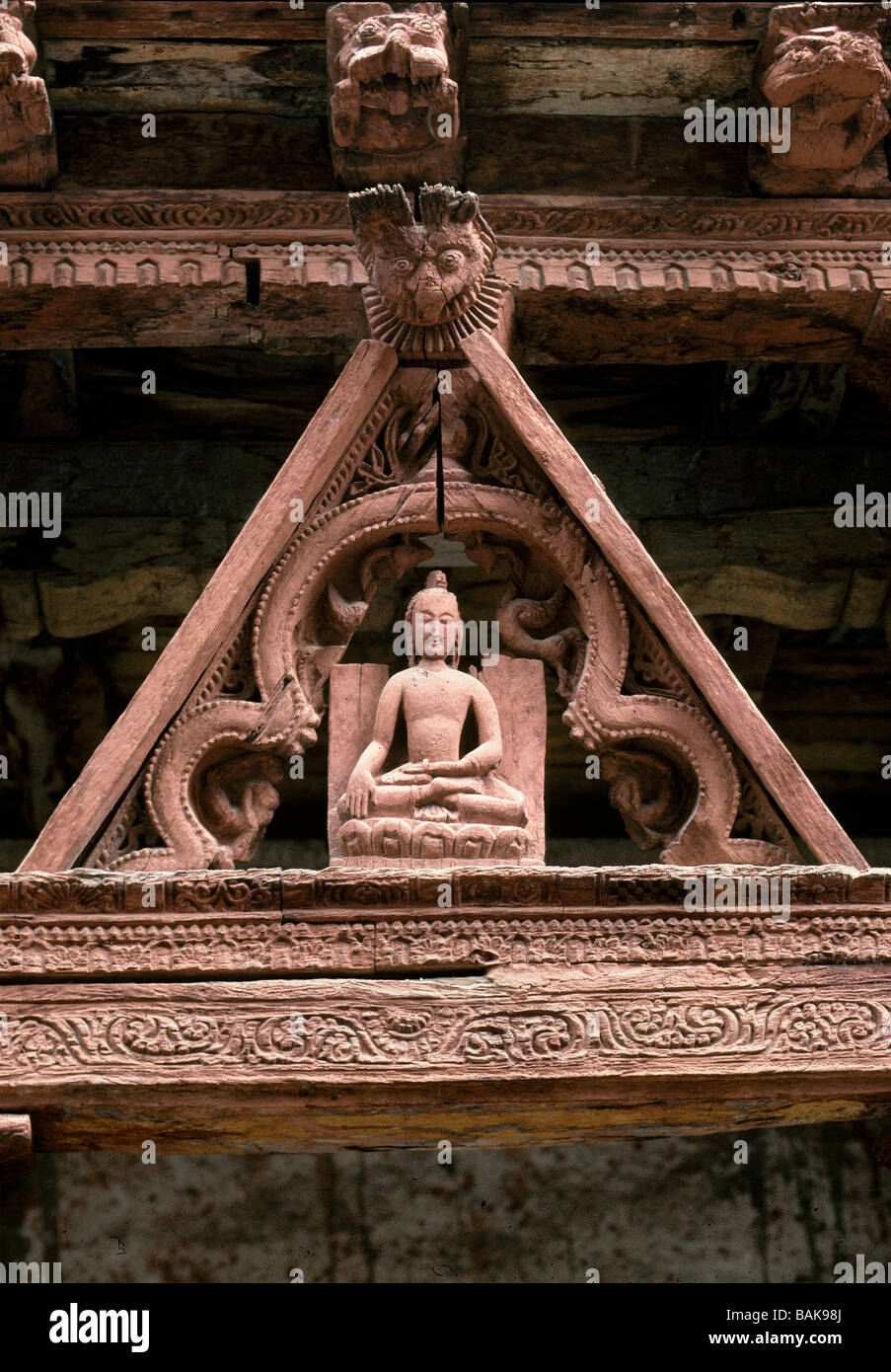 India, Jammu and Kashmir, Ladakh, monastery of Alchi, front gate, seated buddha Stock Photo