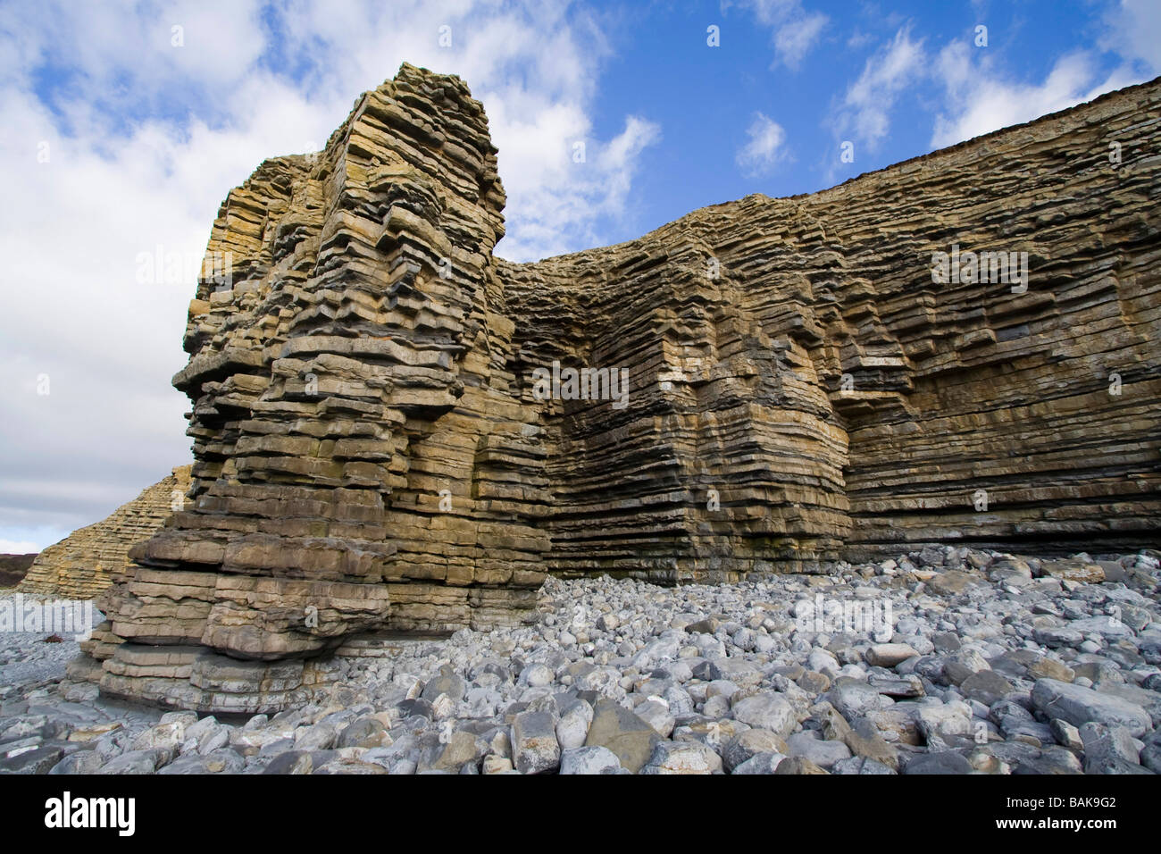 nash point coastline limestone pavement cliff strata geology geological formations, fossils, rock pools,glamorgan Heritage Coast south wales uk gb Stock Photo