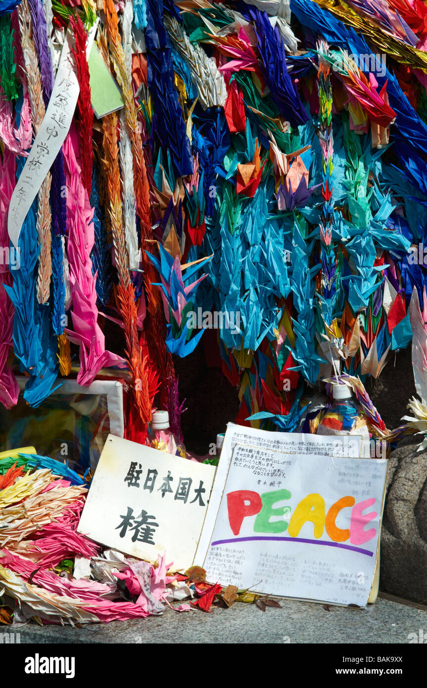Colourful paper-cranes at the Korean A-Bomb Memorial in the Peace Memorial Park, Hiroshima, Japan Stock Photo