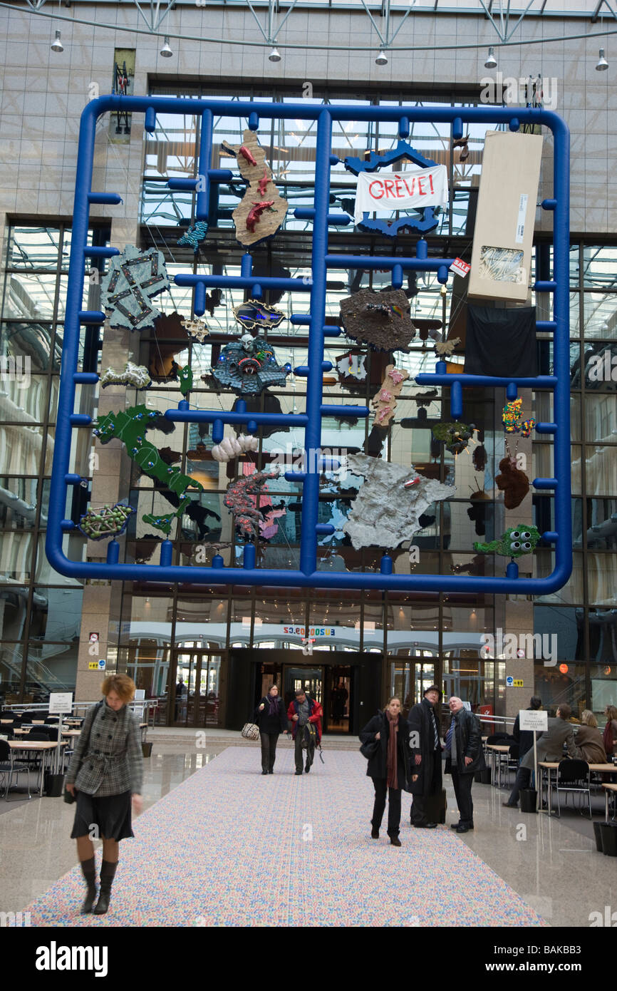 Inside the European Commission showing the contraversial artwork by Czech Republic artist David Cerny Stock Photo