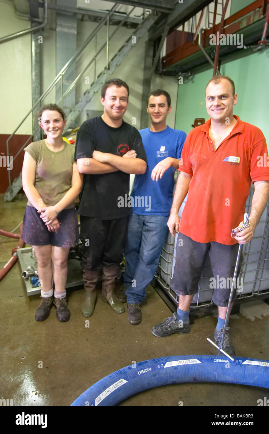 The winemaking team with Olivier, the oenologist domaine du grand tinel chateauneuf du pape rhone france Stock Photo
