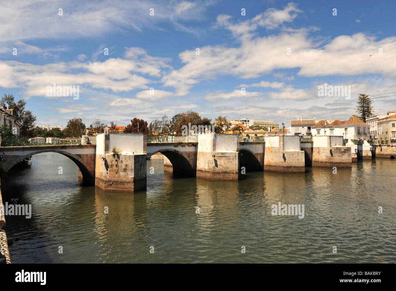 Roman bridge at Tavira, Algarve, Portugal Stock Photo