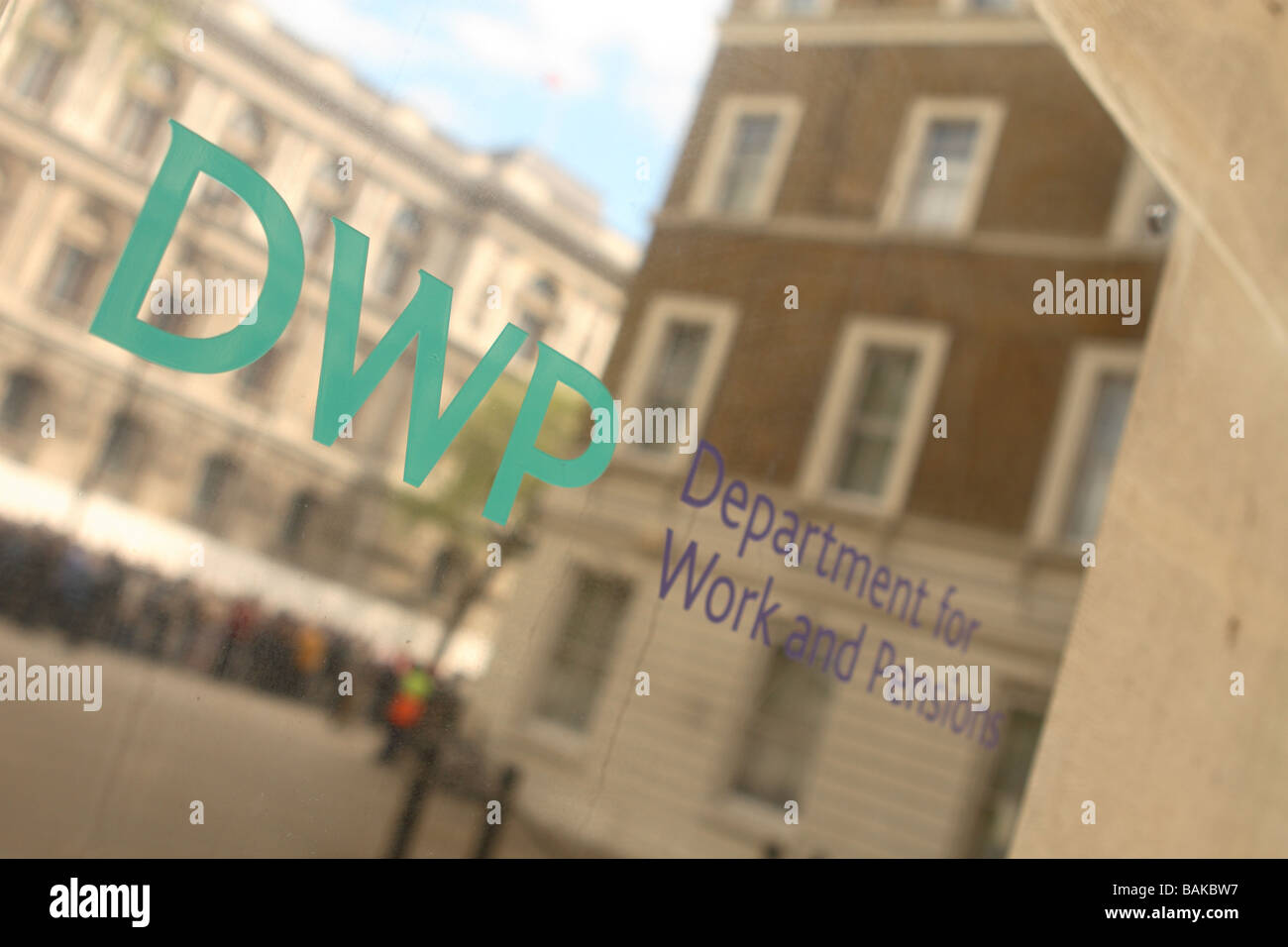DWP Department for Work and Pensions government entrance sign building in Whitehall London Stock Photo