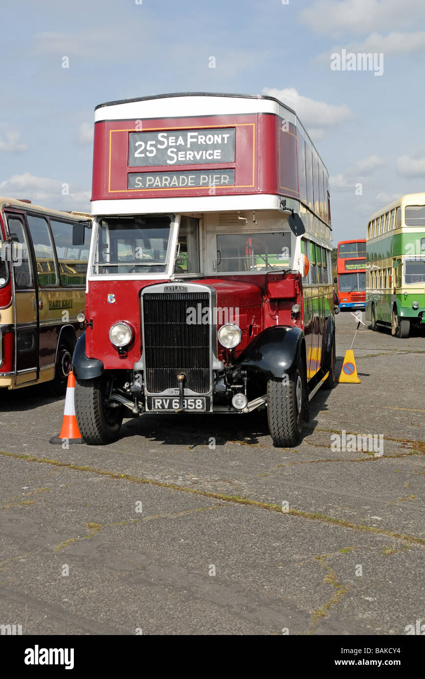 Front view of RV 6358 a former Portsmouth Corporation 1935 Leyland Titan TD4 Number 5 with an English Electric body and the Stock Photo