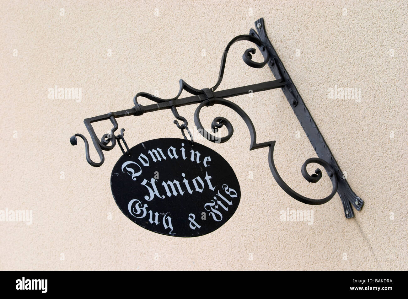 wrought iron sign domaine g amiot & f chassagne-montrachet cote de beaune burgundy france Stock Photo
