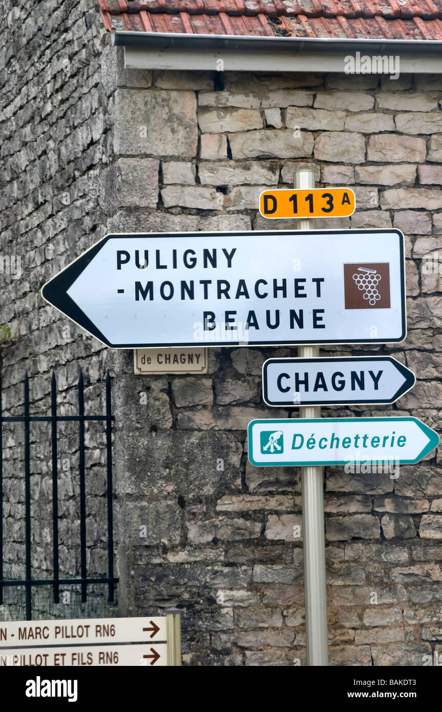 road sign savigny-les-beaune cote de beaune burgundy france Stock Photo