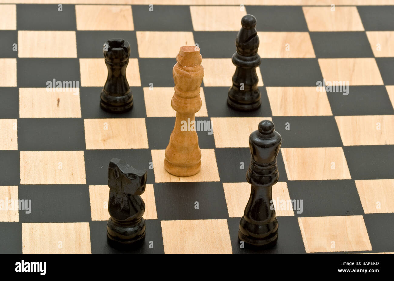 Detailed chessboard with chess during a check mate Stock Photo