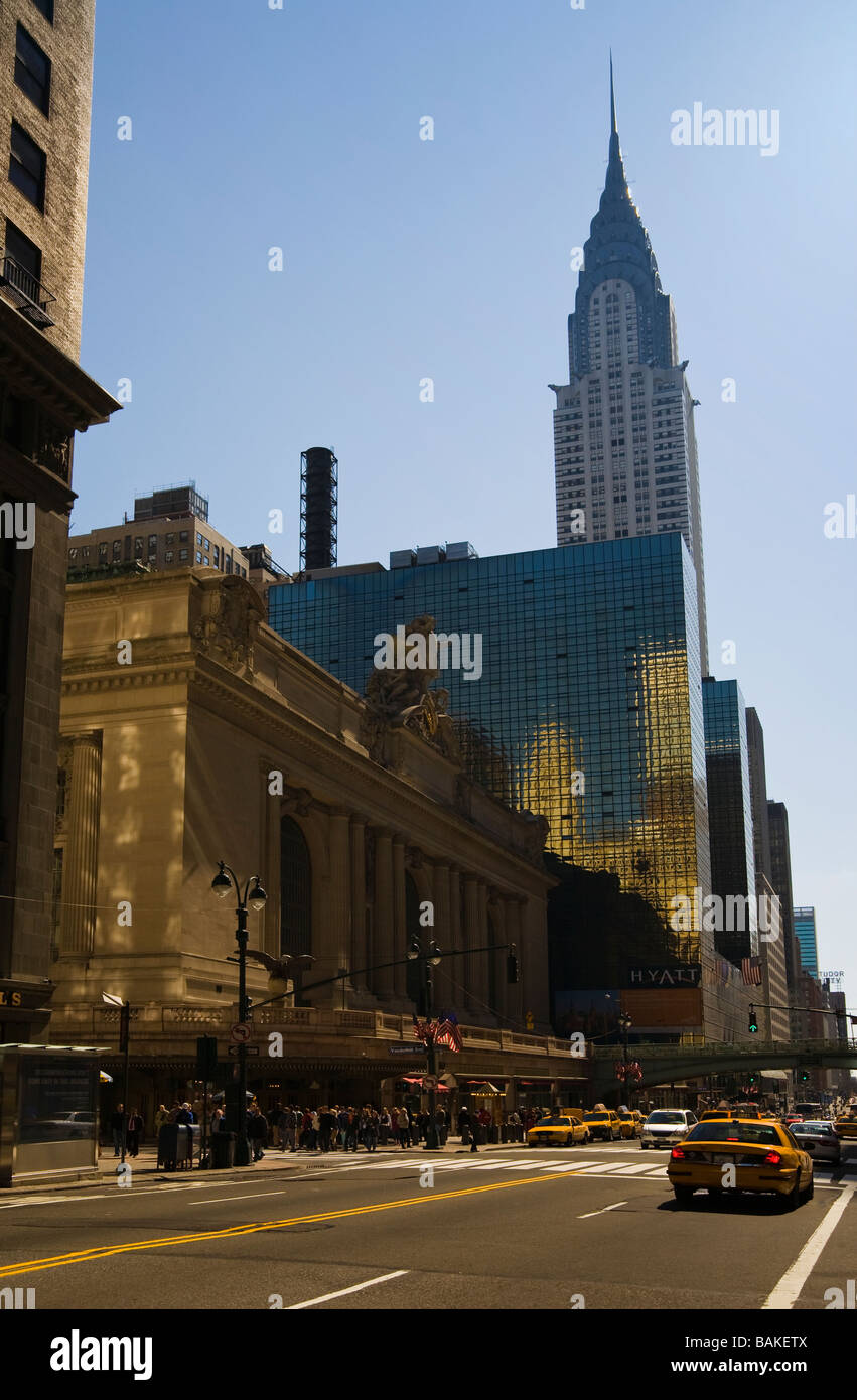 Grand Central Terminal with the Chrysler building New York USA view from Madison Avenue Stock Photo