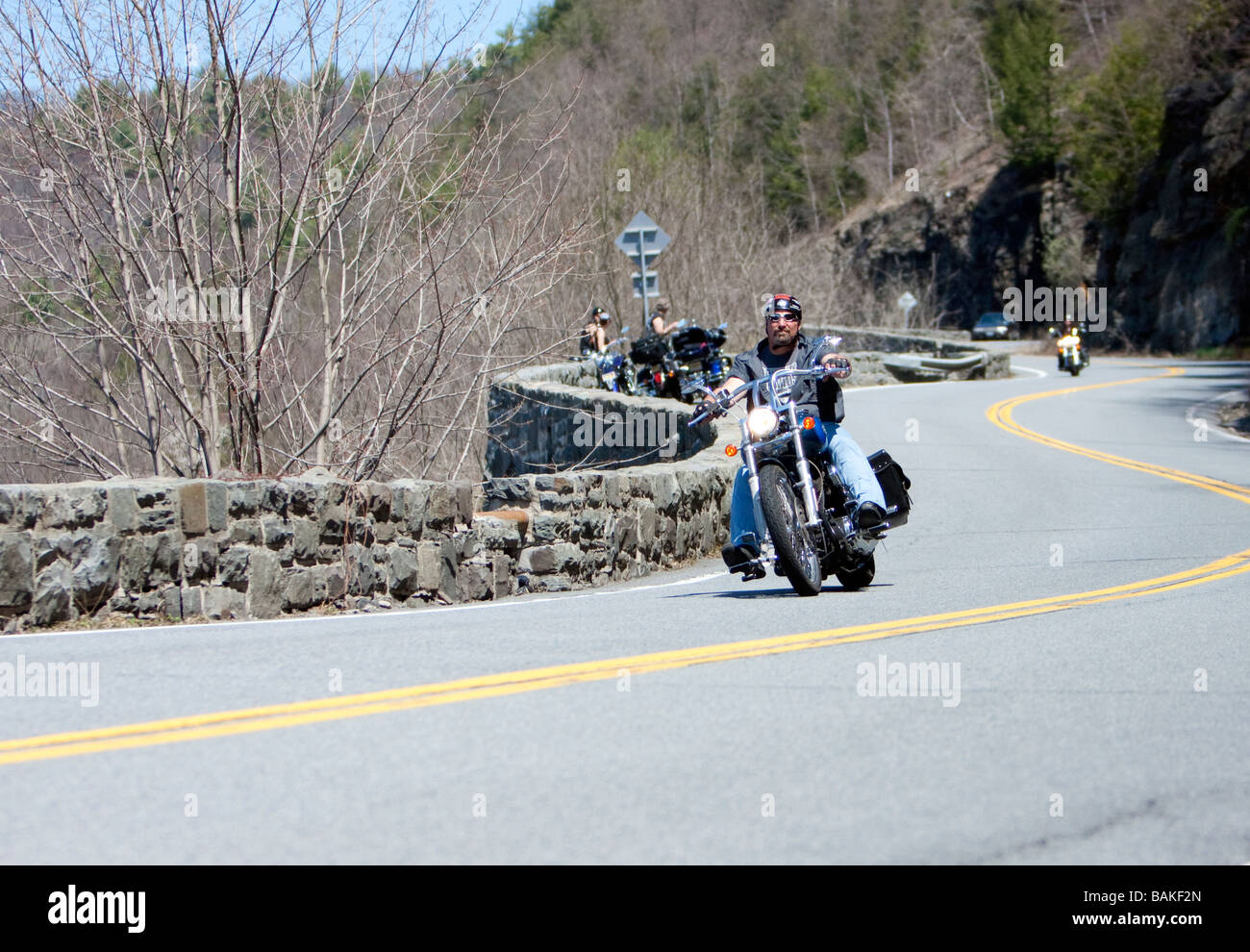 Motorcycle riding the curves at Hawks Nest New York Stock Photo Alamy