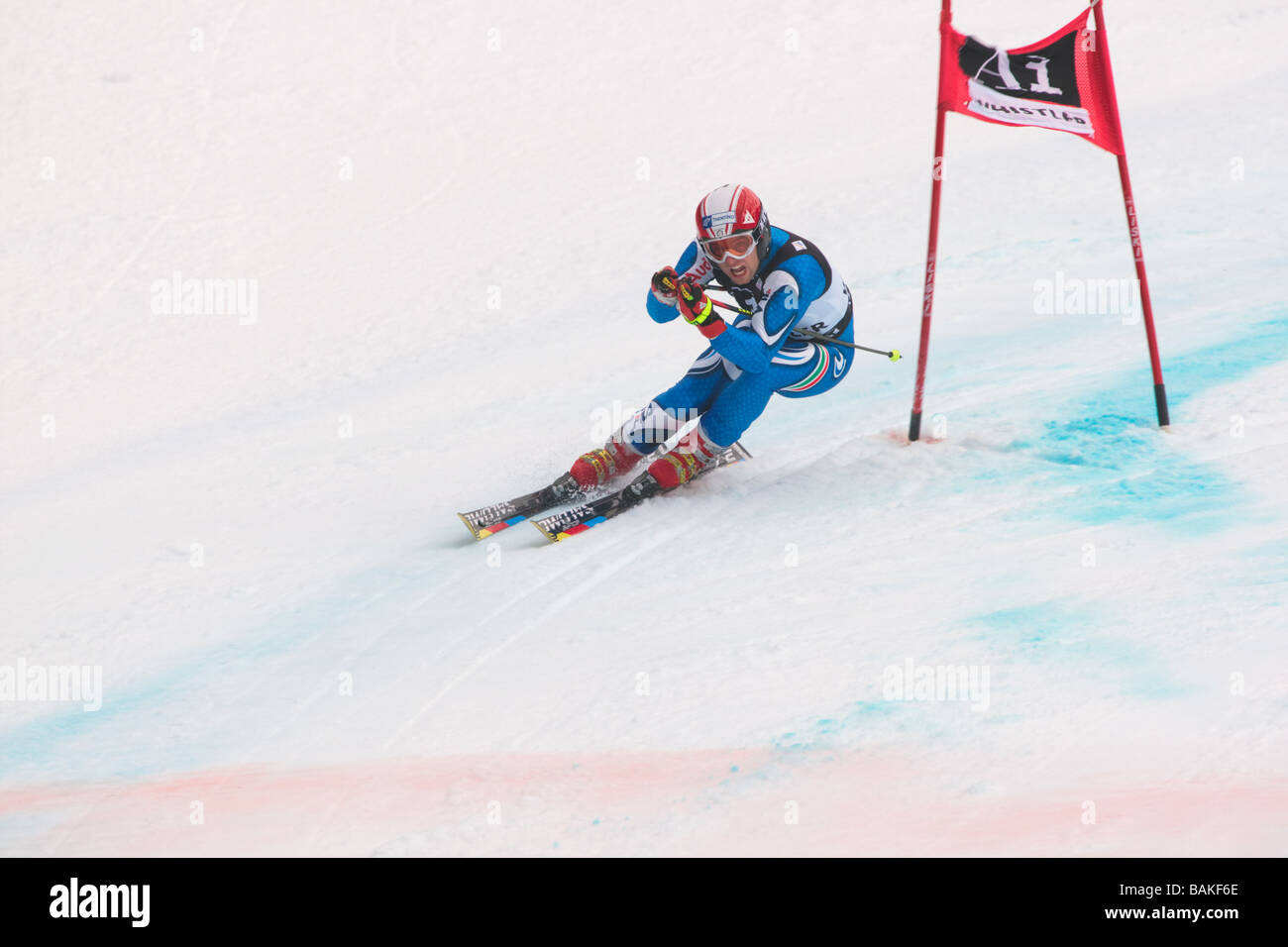 Italian Ski team member Manfred Moelgg competes in the FIS World Cup Giant Slalom at Whistler Stock Photo